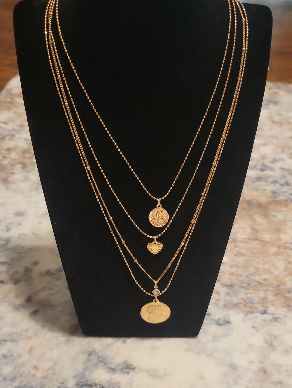 Gold Layered Coin and Heart Pendant Necklace Set for Women